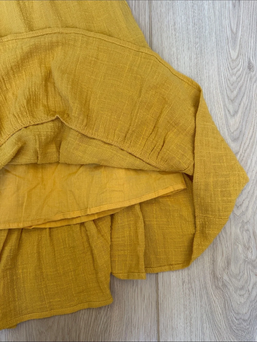 Passport 100% Cotton Yellow Tiered Midi Skirt Crinkle Gauze Boho Elastic Waist S